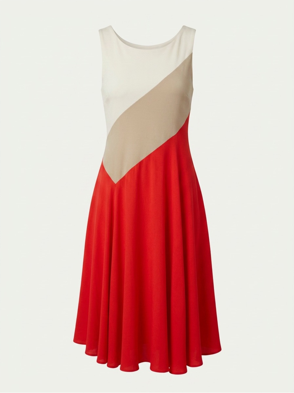Mauve Anthropology Colorblock Sleeveless A-Line Dress Red Cream Tan Sz SX Lyocel